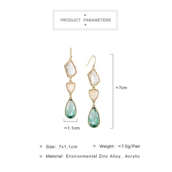 NWT Blue + Gold Stone Drop Earrings OR Green - Picture 7 of 8